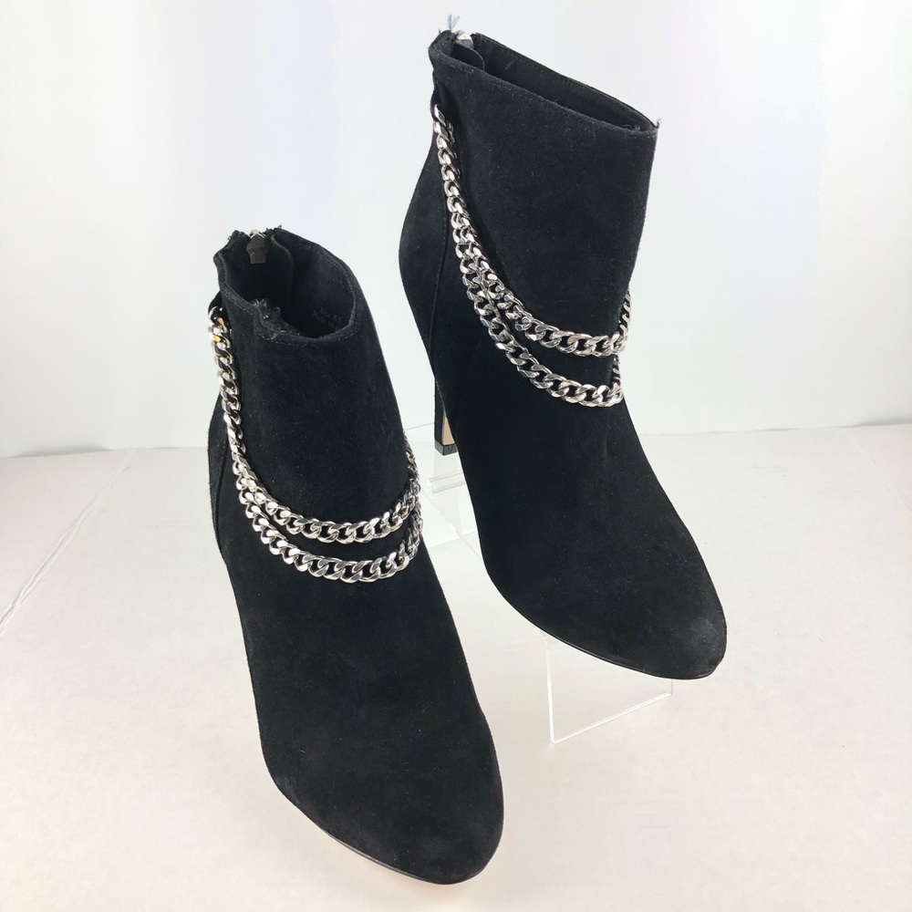 Black suede heeled bootie with chains “ Kendal”
